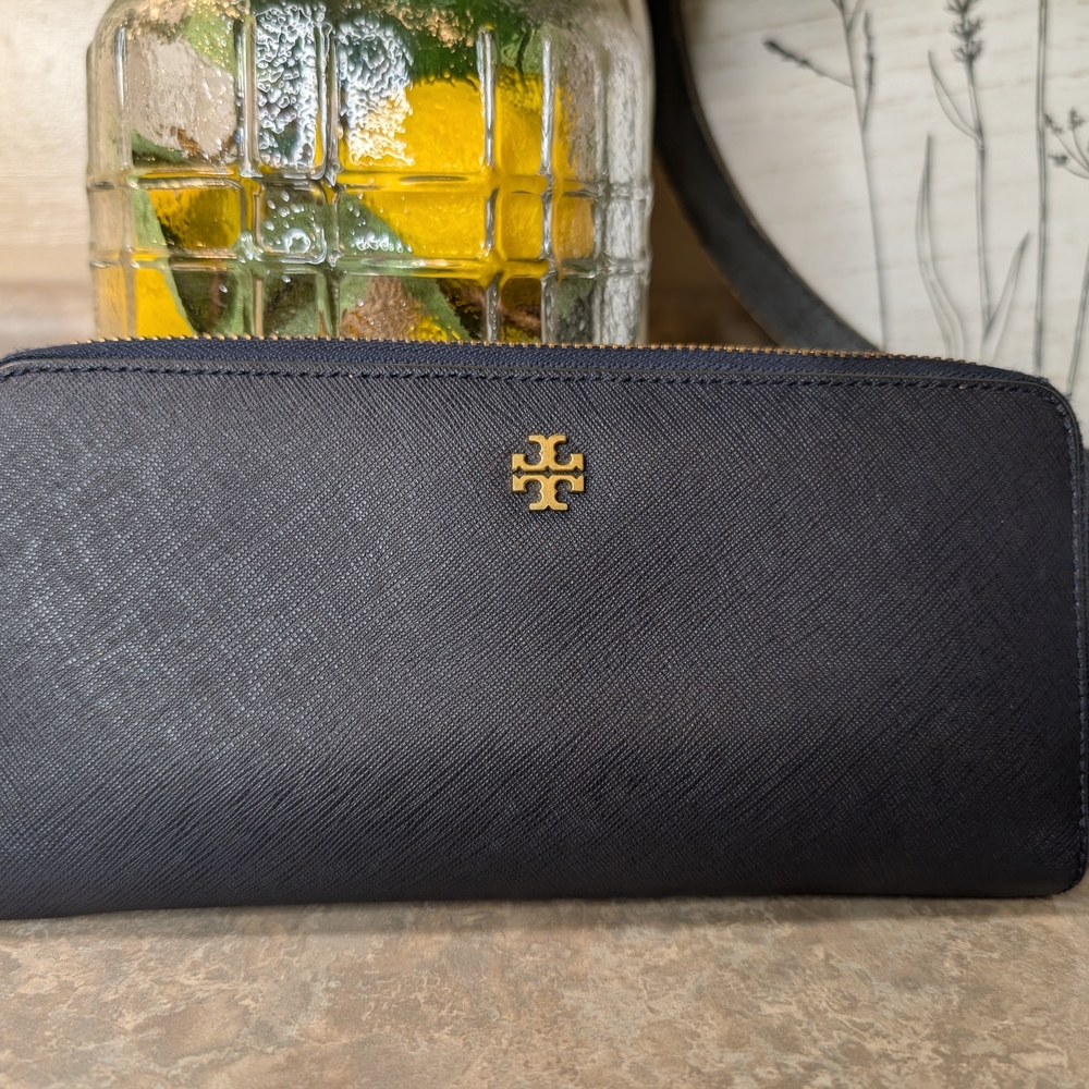 Tory Burch Navy Wallet with Gold Logo